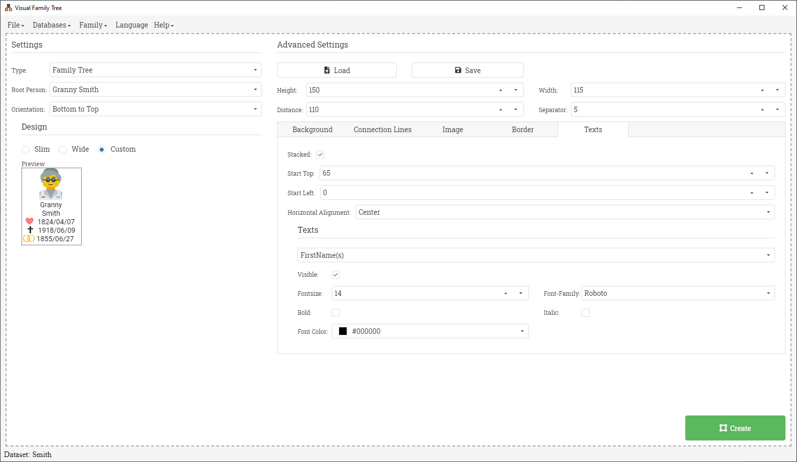 Customizable text design for export